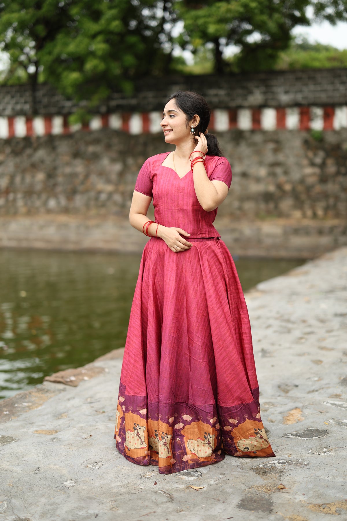 Tarangini I – Semi Tussar Silk Top & Pichwai Skirt Set