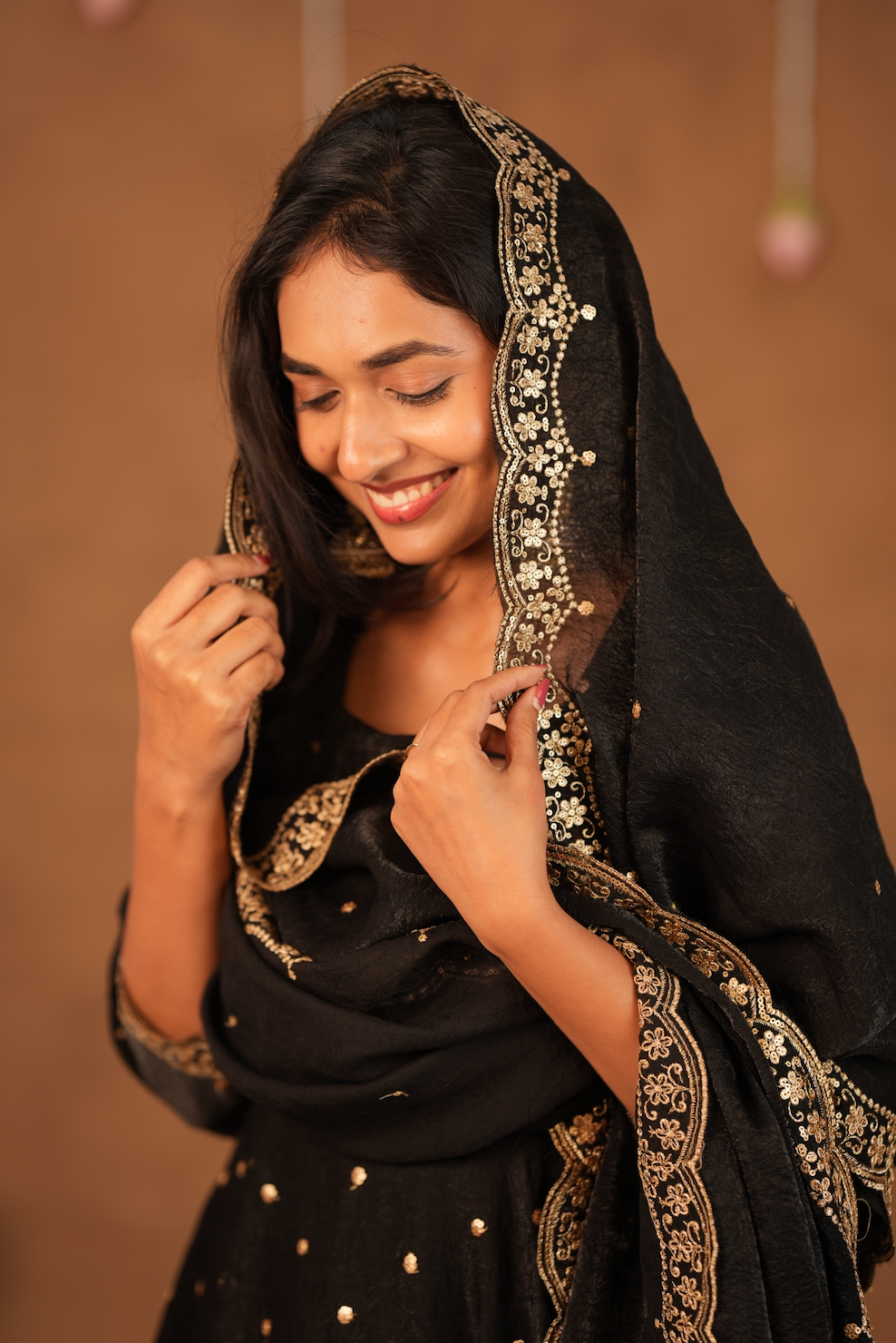 Krithika – Black Crushed Space Silk Maxi Suit with Dupatta