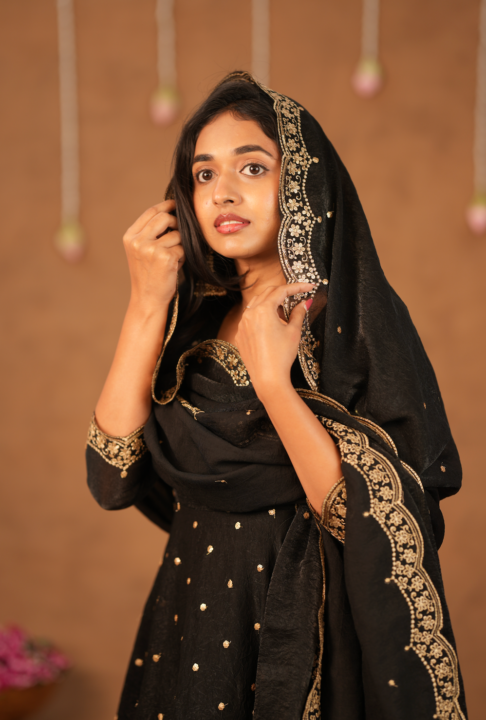 Krithika – Black Crushed Space Silk Maxi Suit with Dupatta