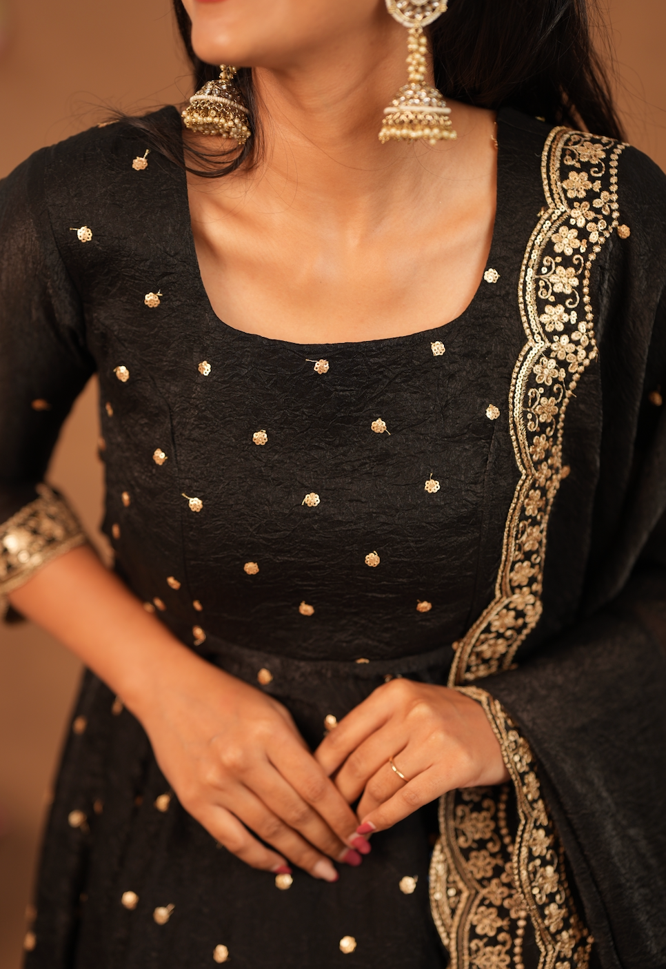 Krithika – Black Crushed Space Silk Maxi Suit with Dupatta
