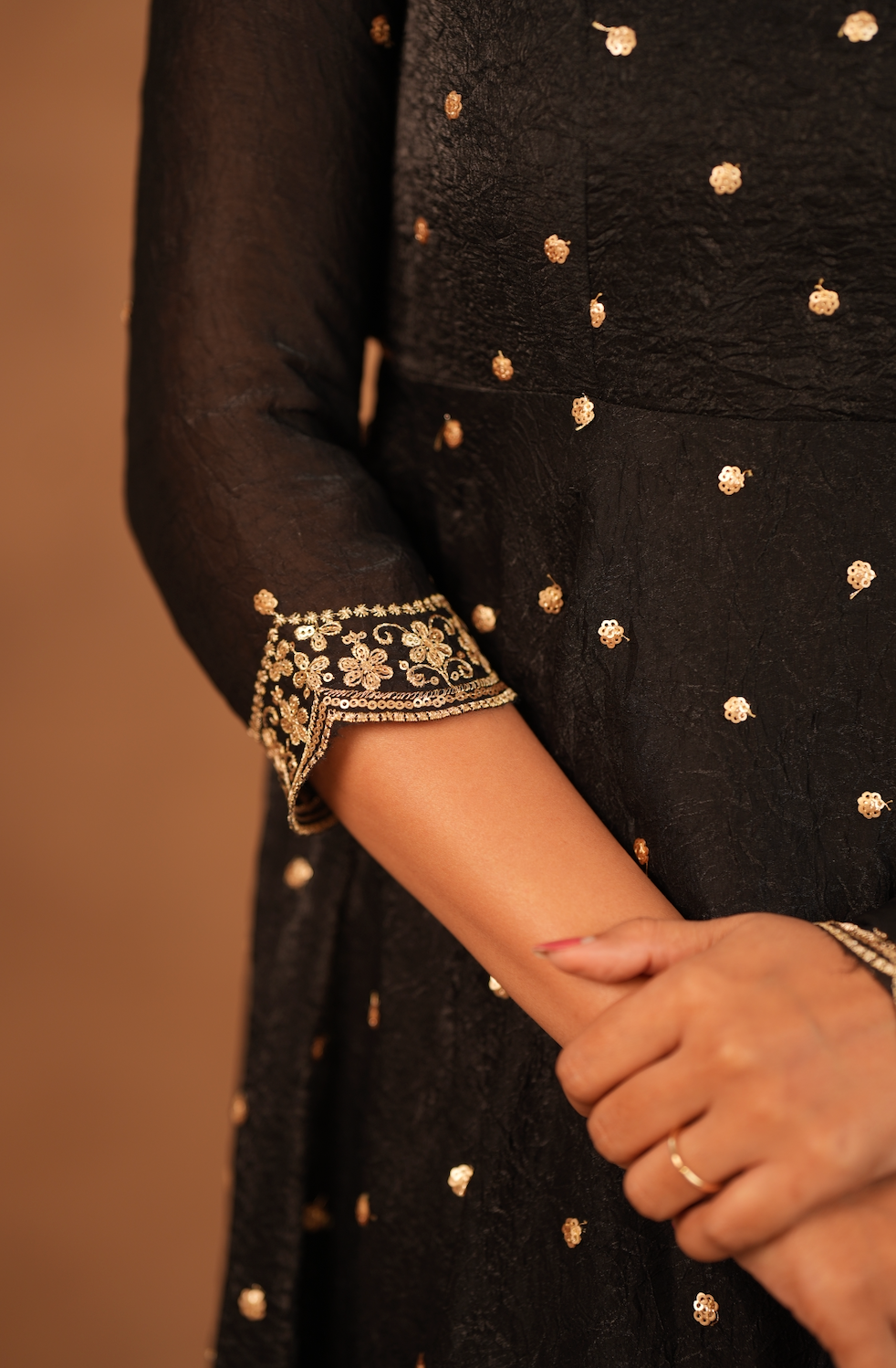 Krithika – Black Crushed Space Silk Maxi Suit with Dupatta