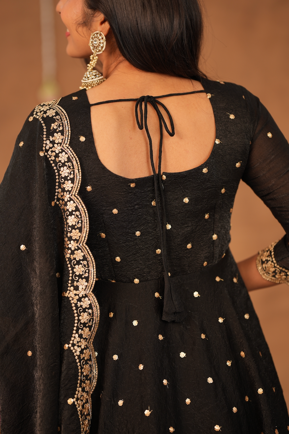 Krithika – Black Crushed Space Silk Maxi Suit with Dupatta
