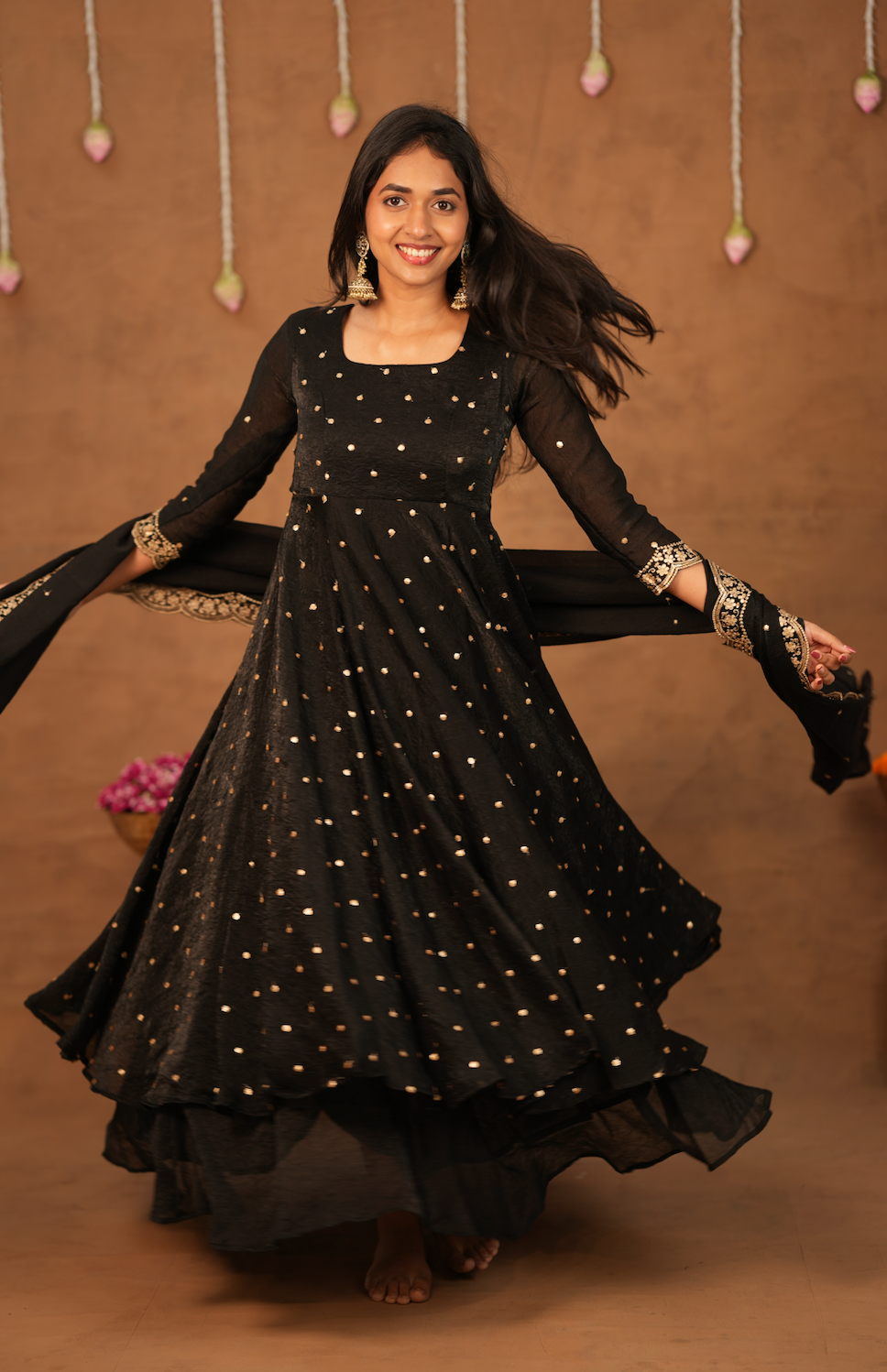 Krithika – Black Crushed Space Silk Maxi Suit with Dupatta