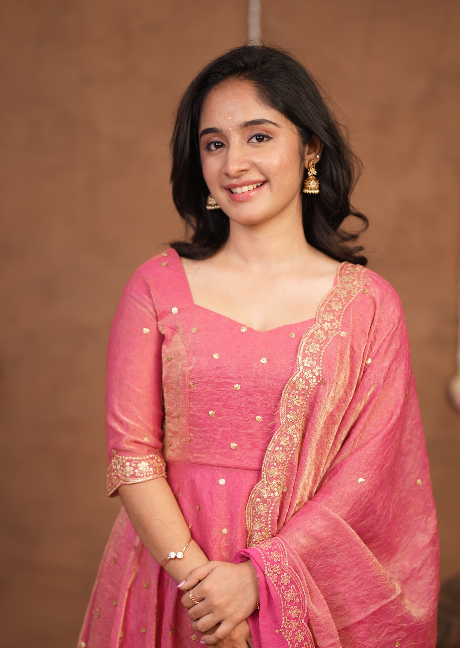 Krithika – Peach Crushed Space Silk Maxi Suit with Dupatta