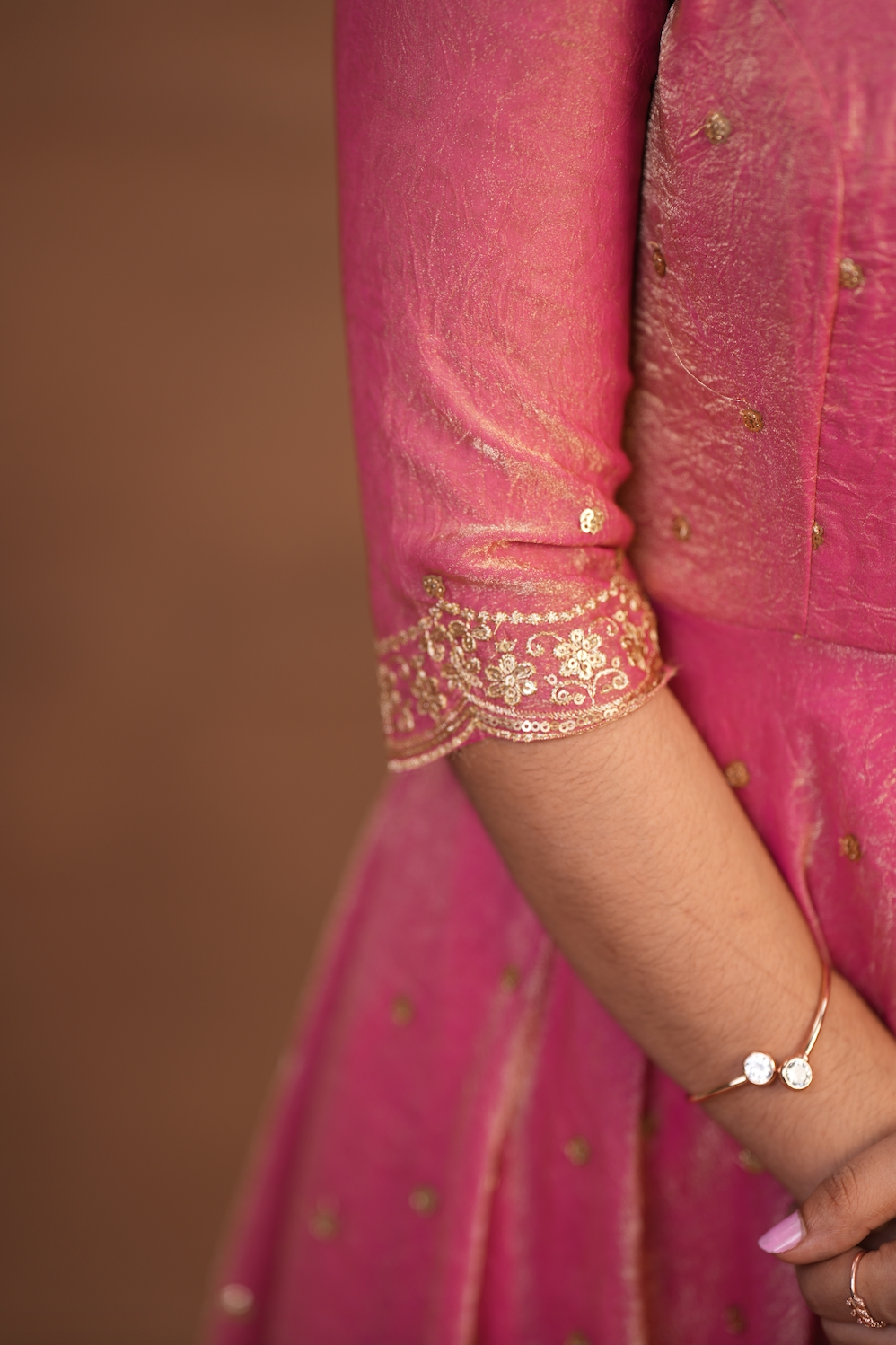 Krithika – Peach Crushed Space Silk Maxi Suit with Dupatta