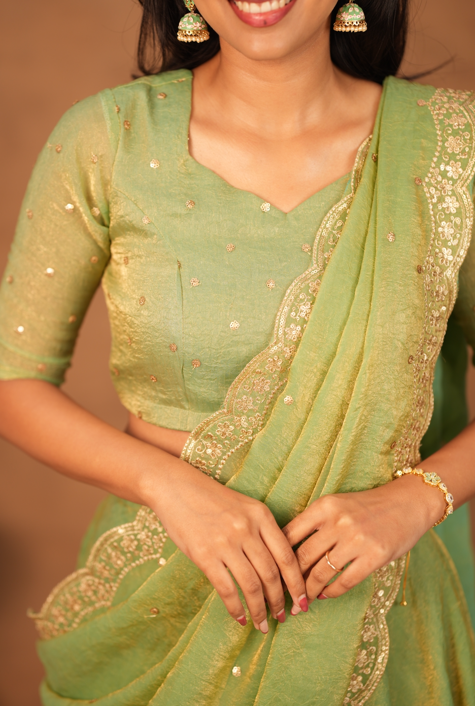 Suchi – Pista Crushed Space Silk Half Saree Set with Dupatta