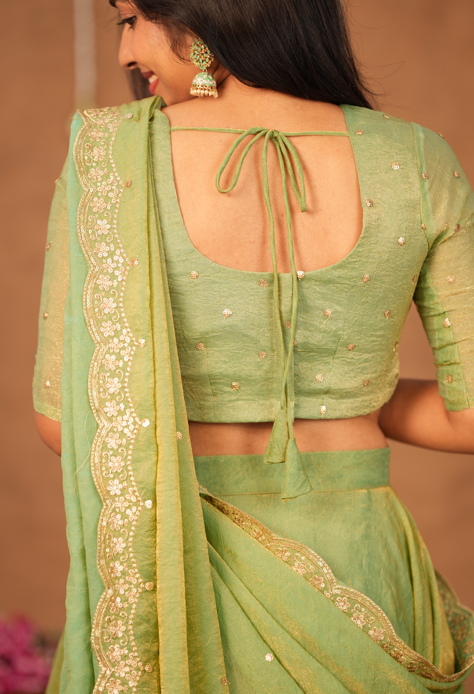 Suchi – Pista Crushed Space Silk Half Saree Set with Dupatta
