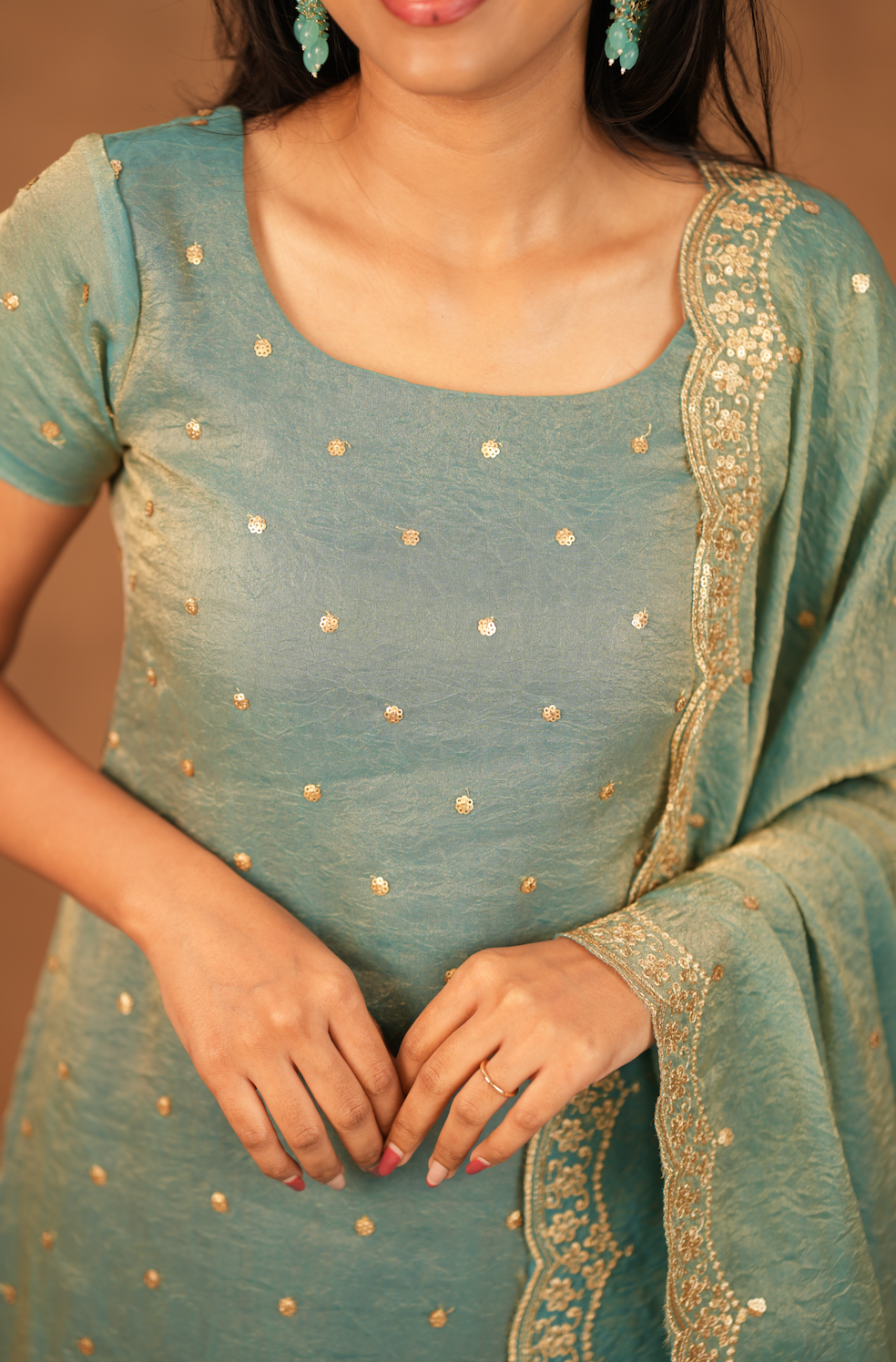Kamali – Blue Crushed Space Silk Sharara Set with Dupatta