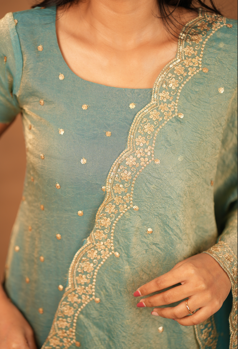 Kamali – Blue Crushed Space Silk Sharara Set with Dupatta