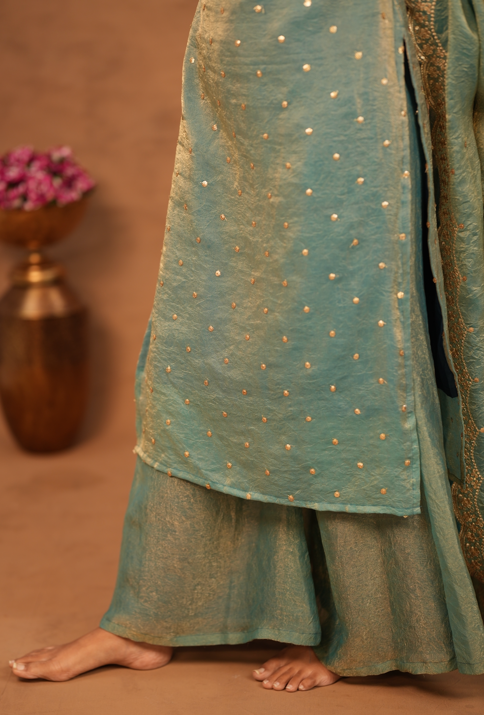 Kamali – Blue Crushed Space Silk Sharara Set with Dupatta