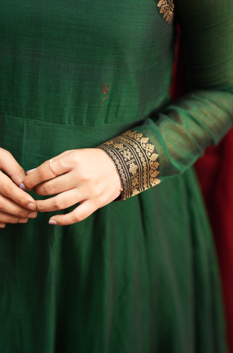 Rukmini – Emerald Narayanpet Anarkali with Red Dupatta