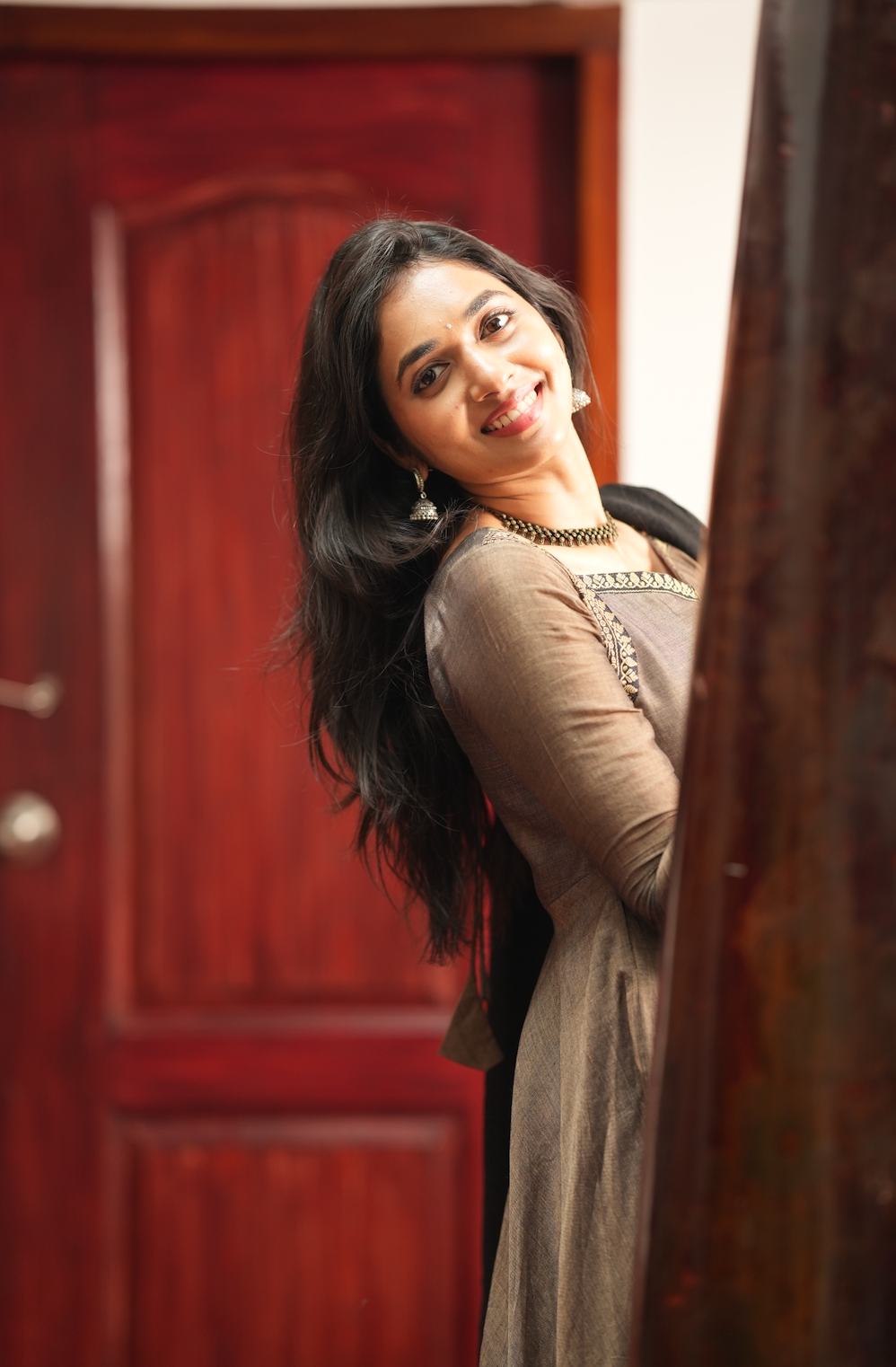 Rukmini – Grey Narayanpet Anarkali with Black Dupatta