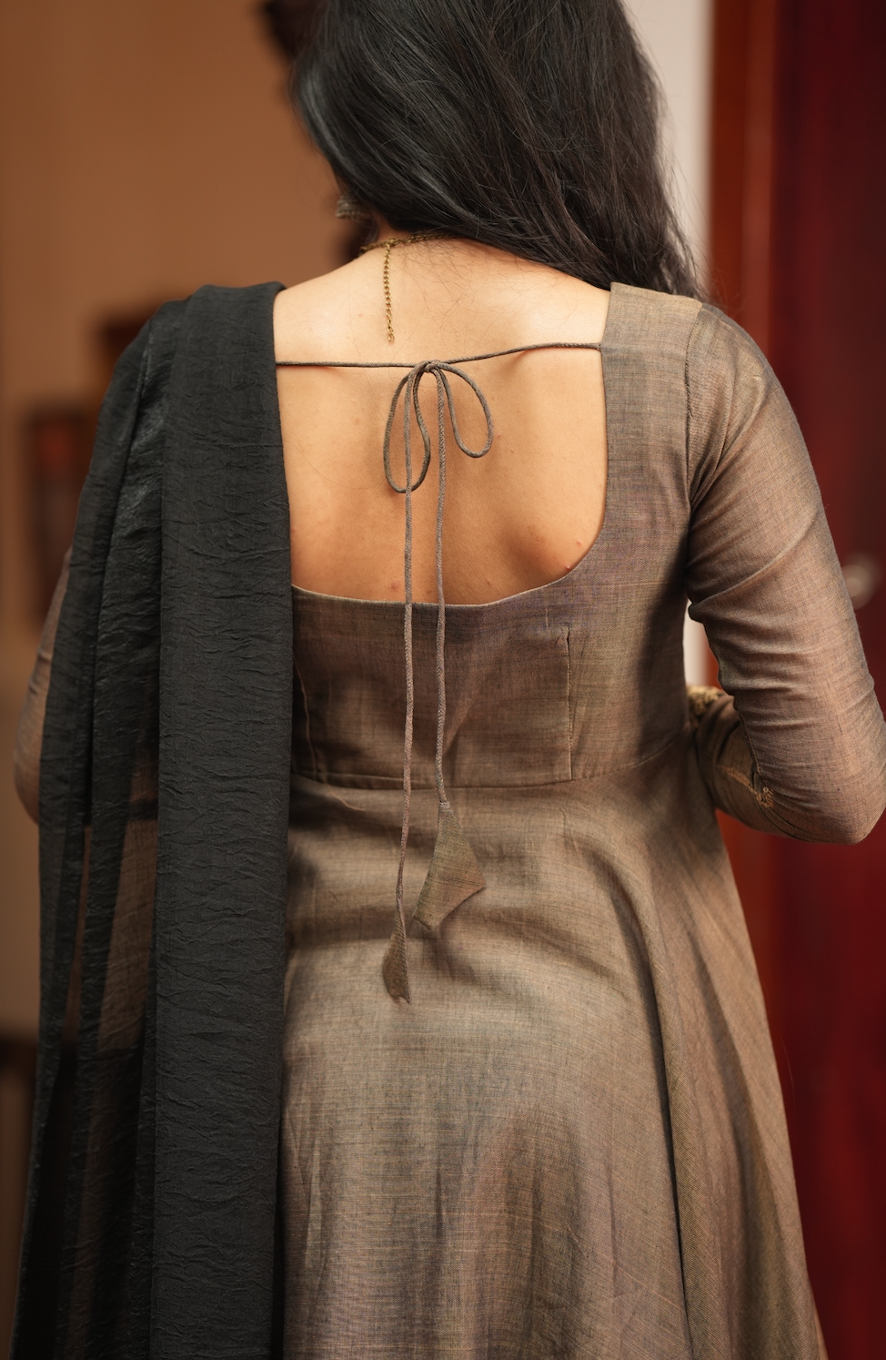 Rukmini – Grey Narayanpet Anarkali with Black Dupatta