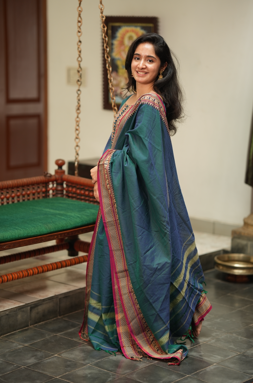 Radha – Teal Narayanpet Handloom Anarkali Suit