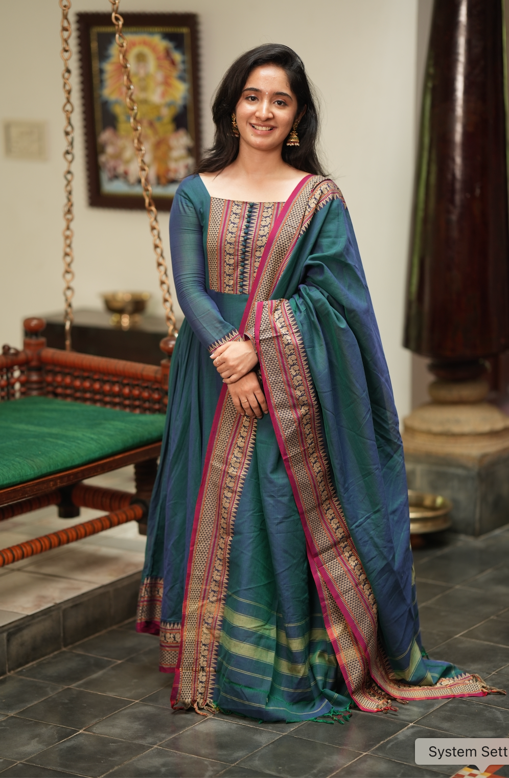 Radha – Teal Narayanpet Handloom Anarkali Suit