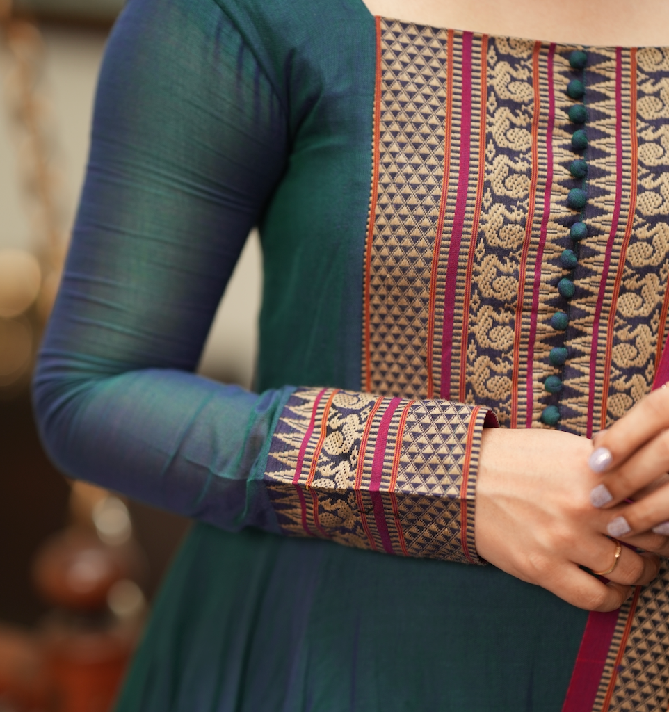 Radha – Teal Narayanpet Handloom Anarkali Suit