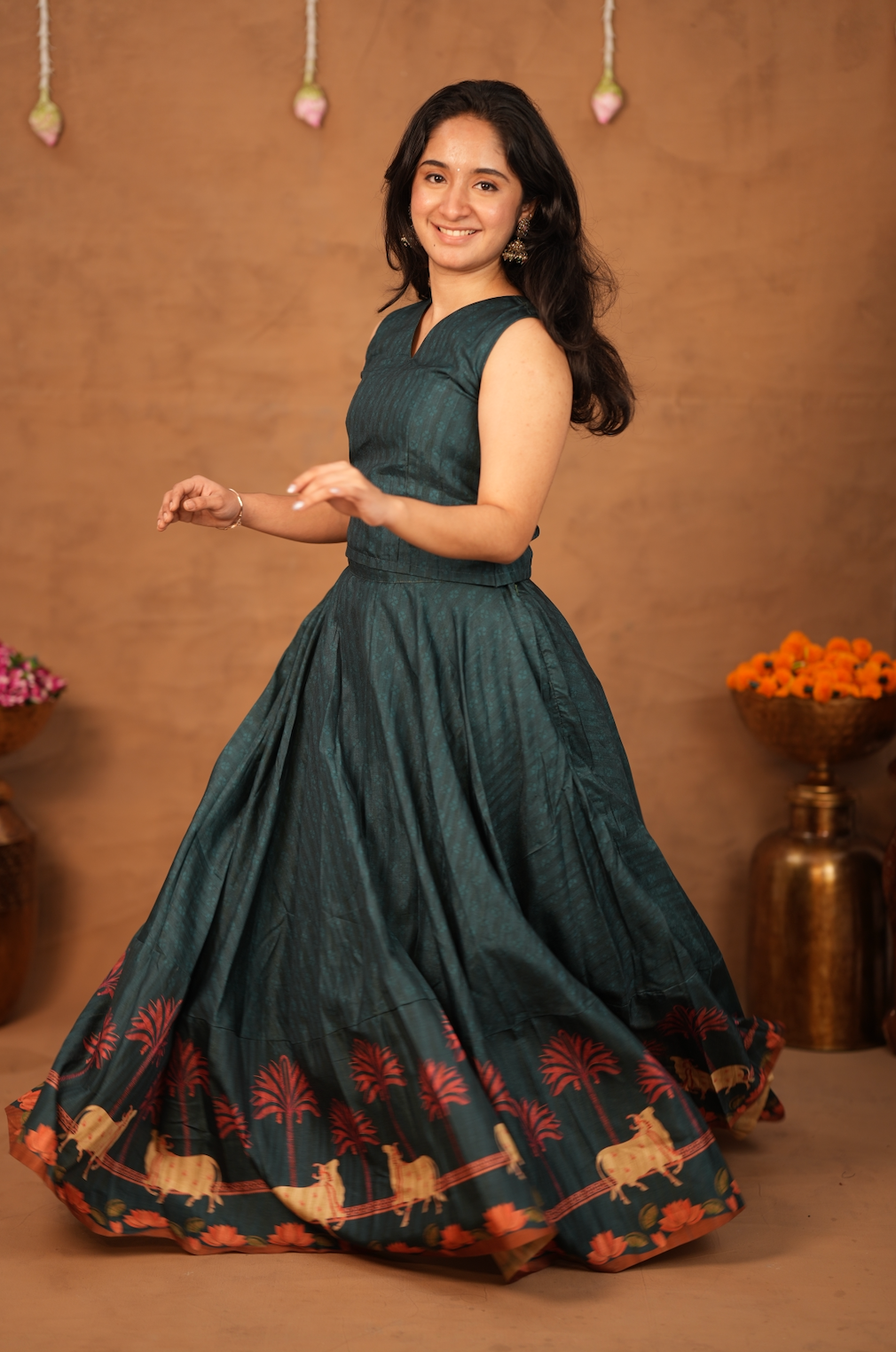 Tarangini II – Sleeveless Semi Tussar Silk Top & Skirt Set