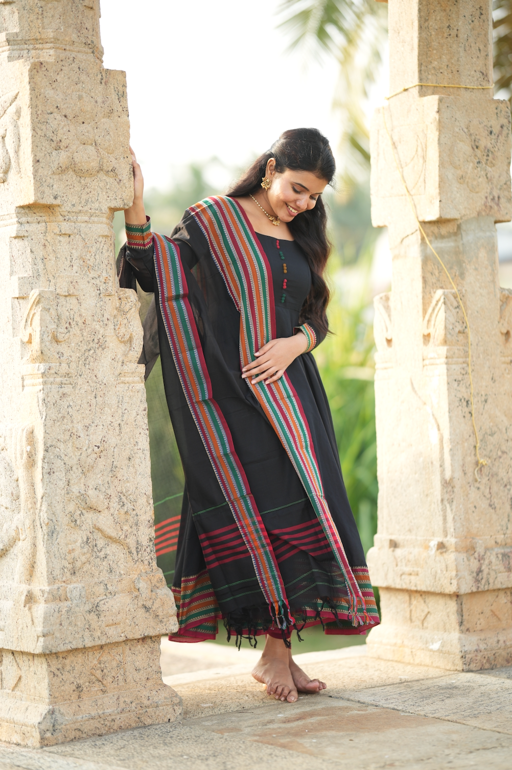 Myna – Black Narayanpet Handloom Anarkali Suit