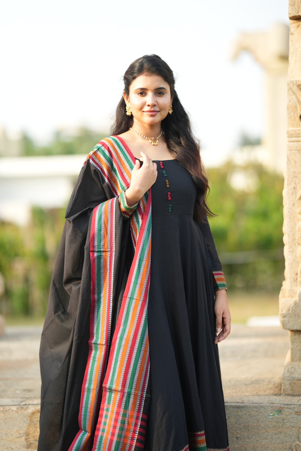 Myna – Black Narayanpet Handloom Anarkali Suit