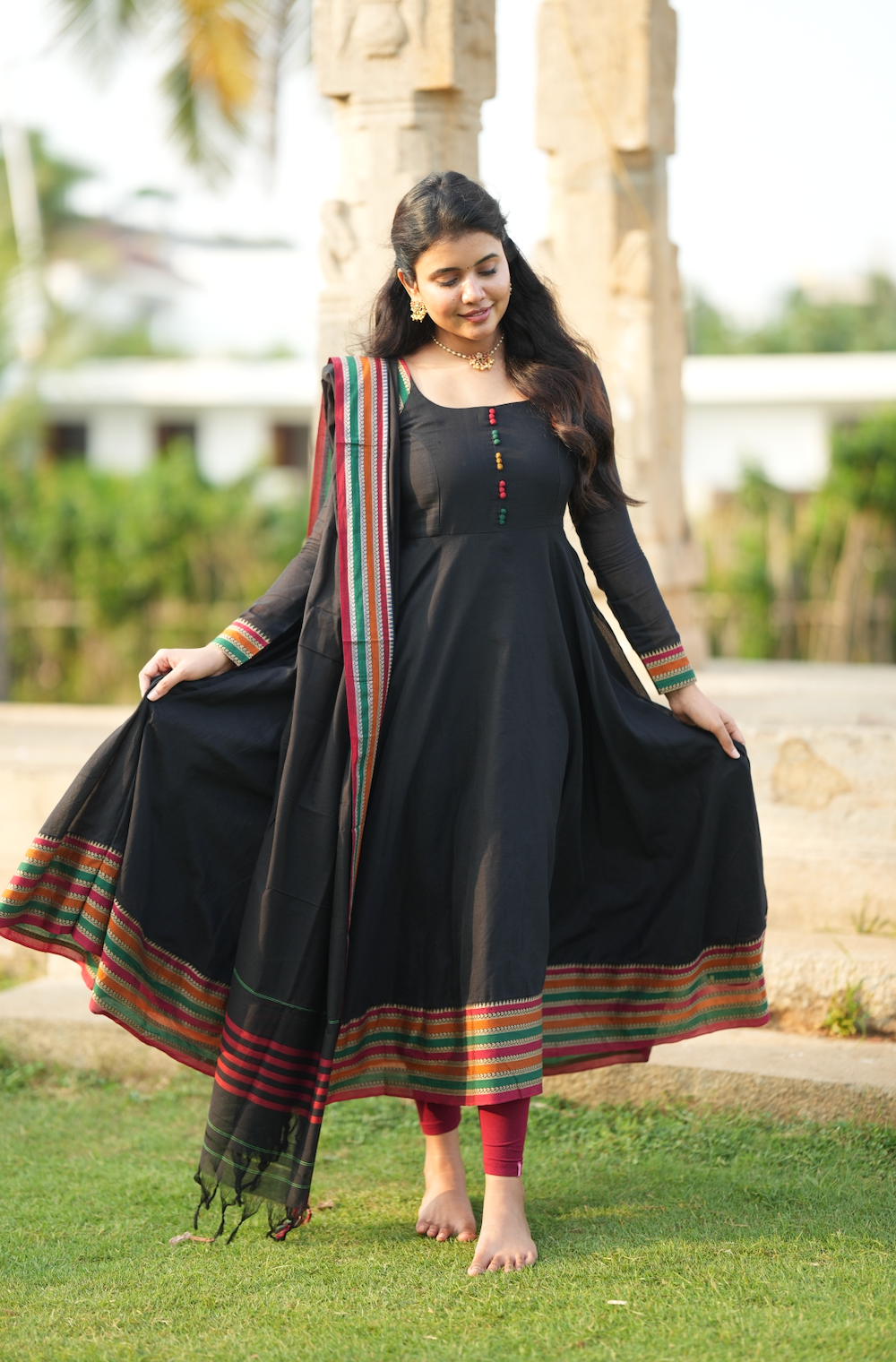 Myna – Black Narayanpet Handloom Anarkali Suit