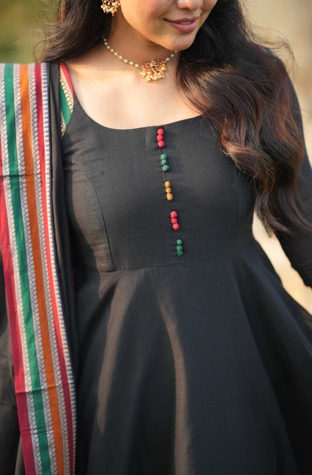 Myna – Black Narayanpet Handloom Anarkali Suit