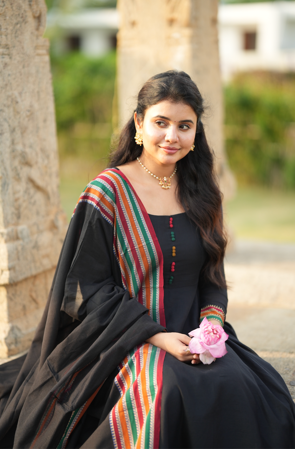 Myna – Black Narayanpet Handloom Anarkali Suit