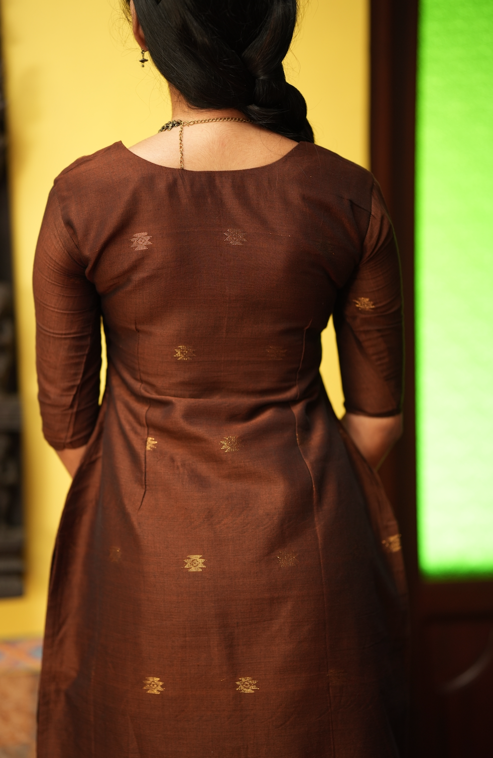 Mandakini(brown)-Jamdani linen suit