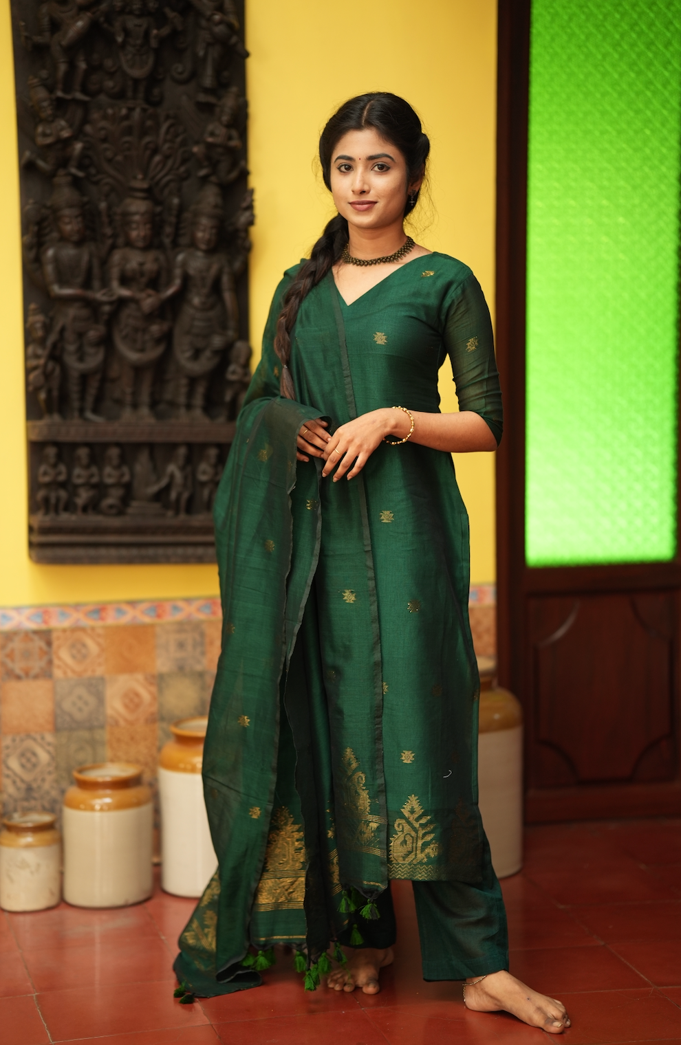 Mandakini(green)-Jamdani linen suit