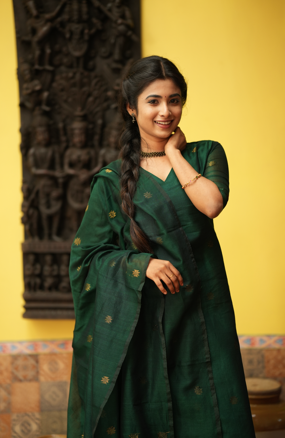 Mandakini(green)-Jamdani linen suit