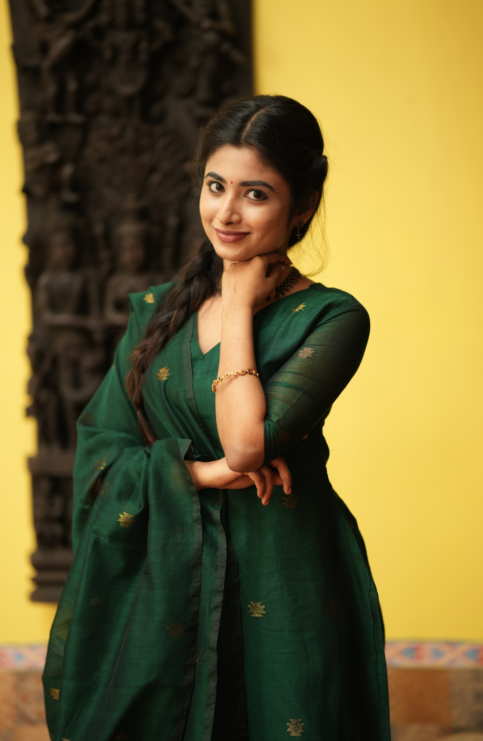 Mandakini(green)-Jamdani linen suit