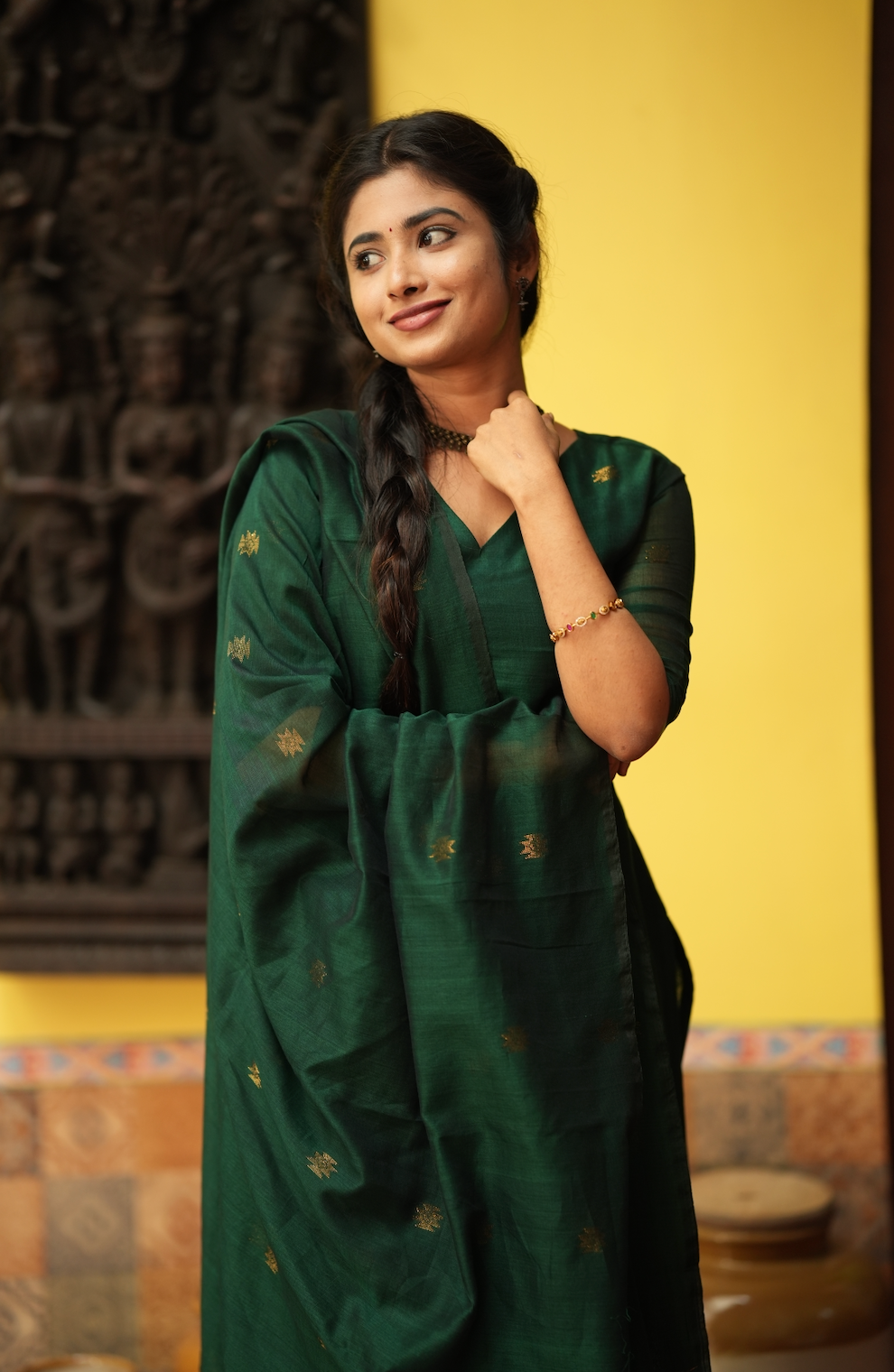Mandakini(green)-Jamdani linen suit