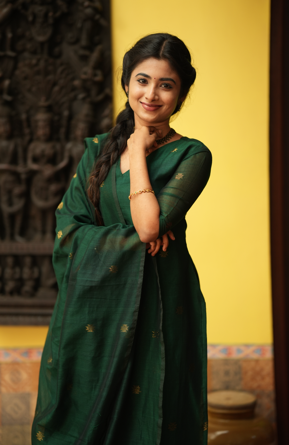 Mandakini(green)-Jamdani linen suit