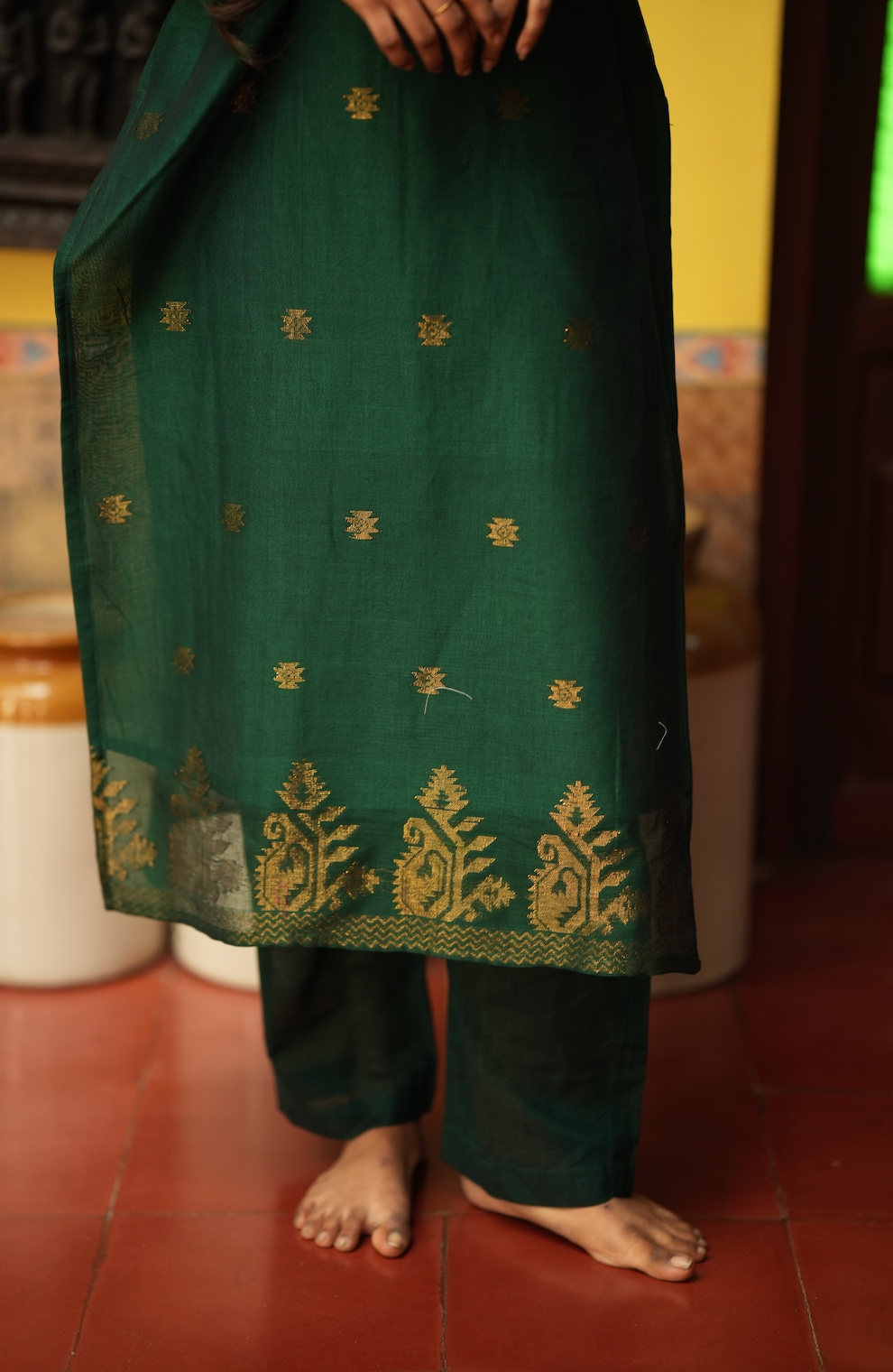 Mandakini(green)-Jamdani linen suit