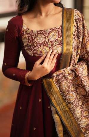 Tharika Kalamkari Anarkali temple border detail