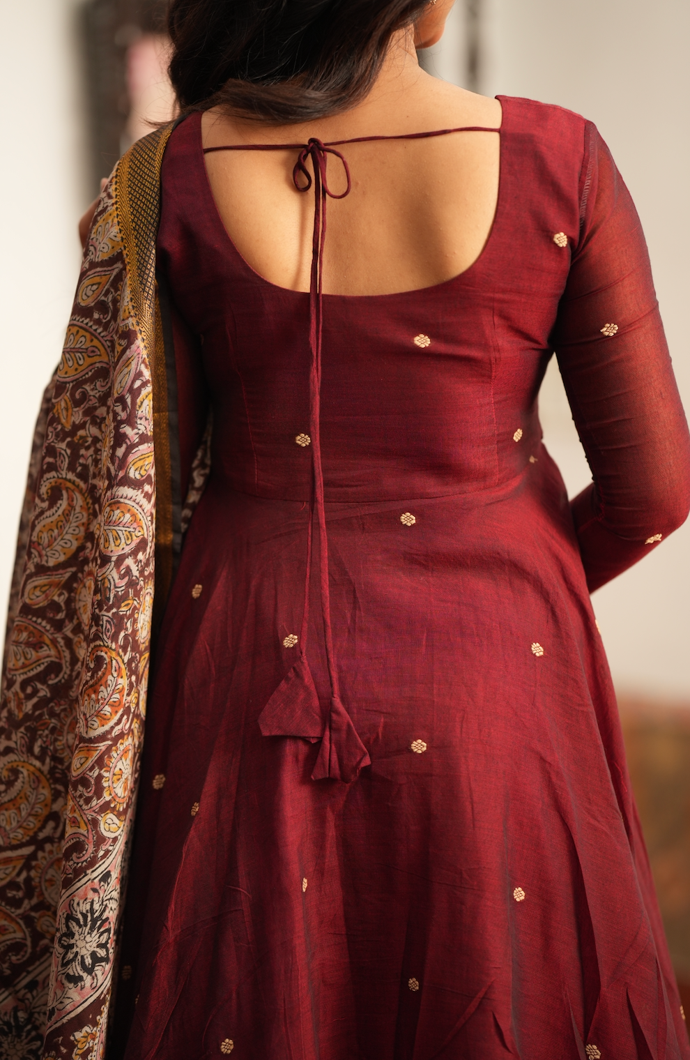 Tharika Maroon Narayanpet Kalamkari Fusion Anarkali Set
