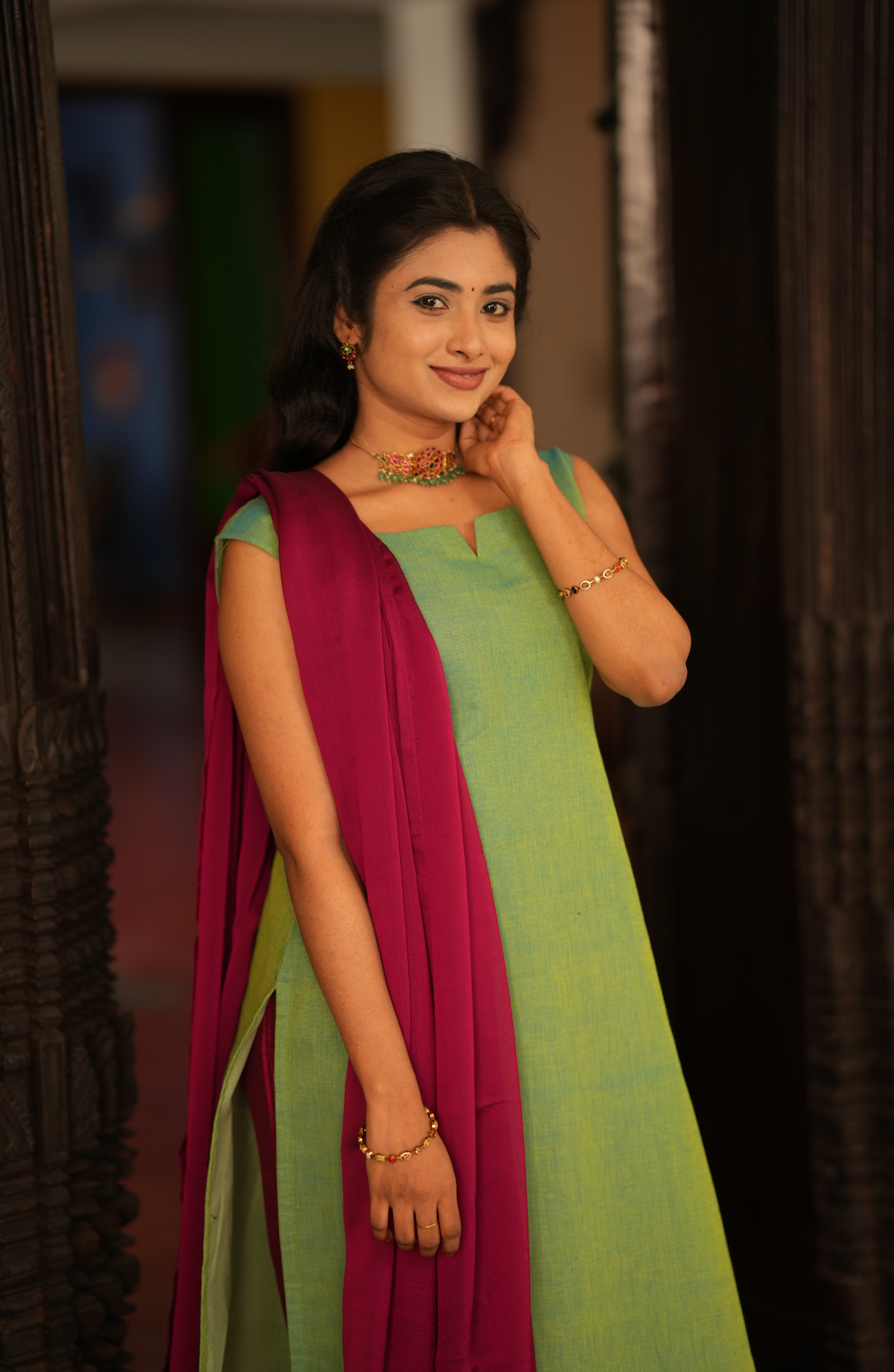 Damini-Handloom salwar set  (VC786) (PARROT GREEN)