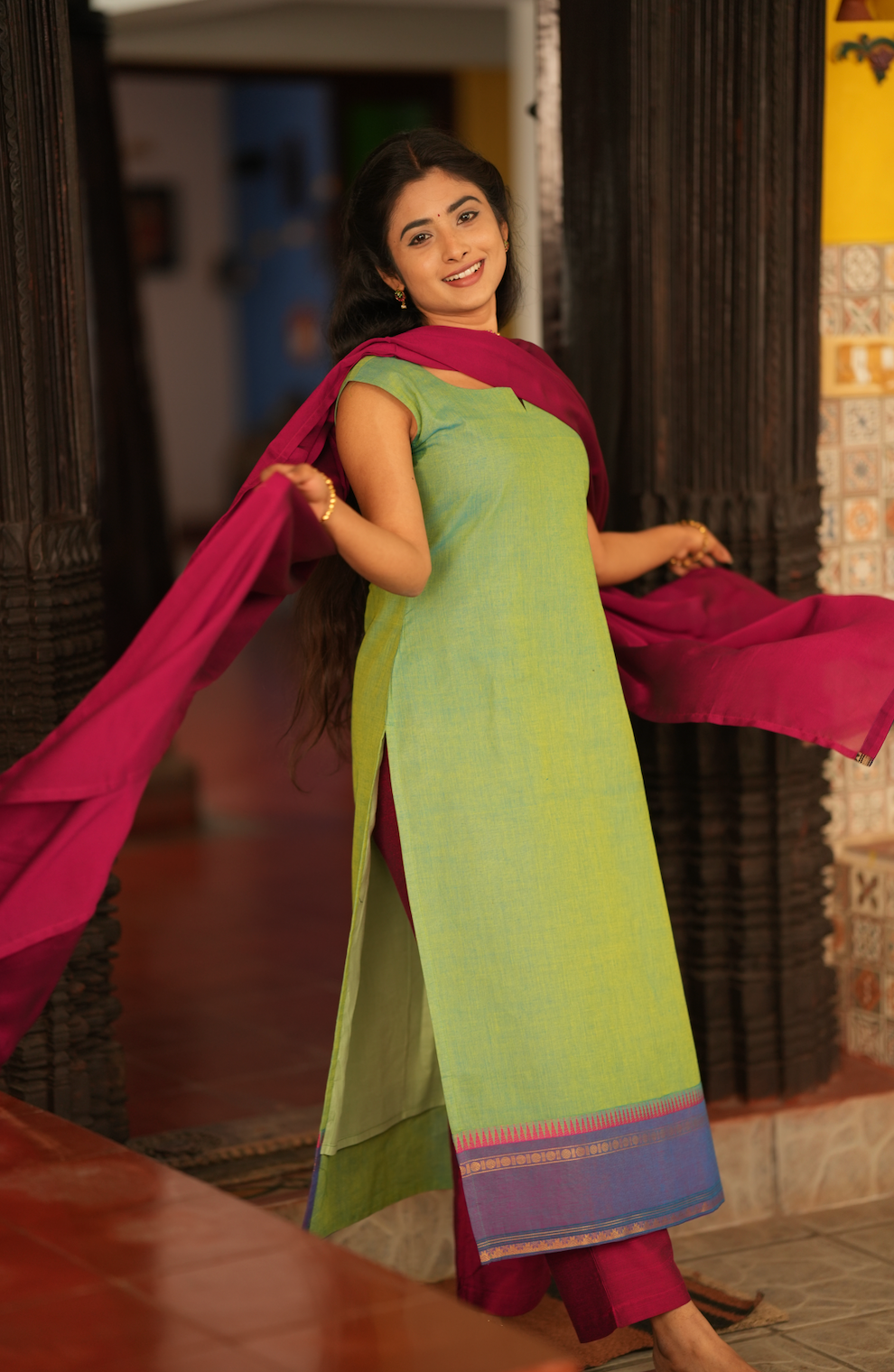 Damini-Handloom salwar set  (VC786) (PARROT GREEN)