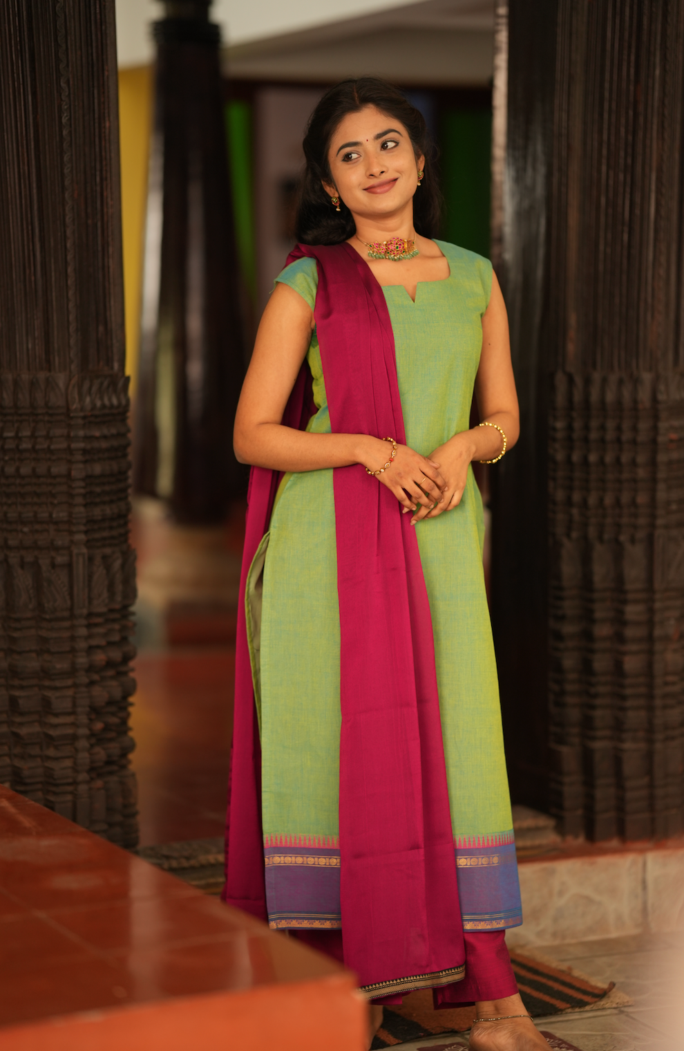 Damini-Handloom salwar set  (VC786) (PARROT GREEN)