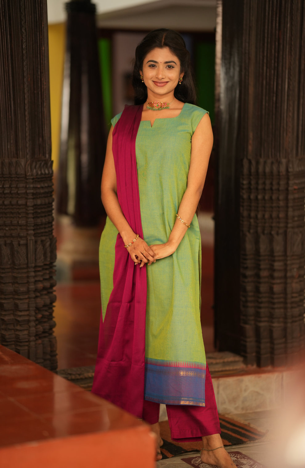 Damini-Handloom salwar set  (VC786) (PARROT GREEN)