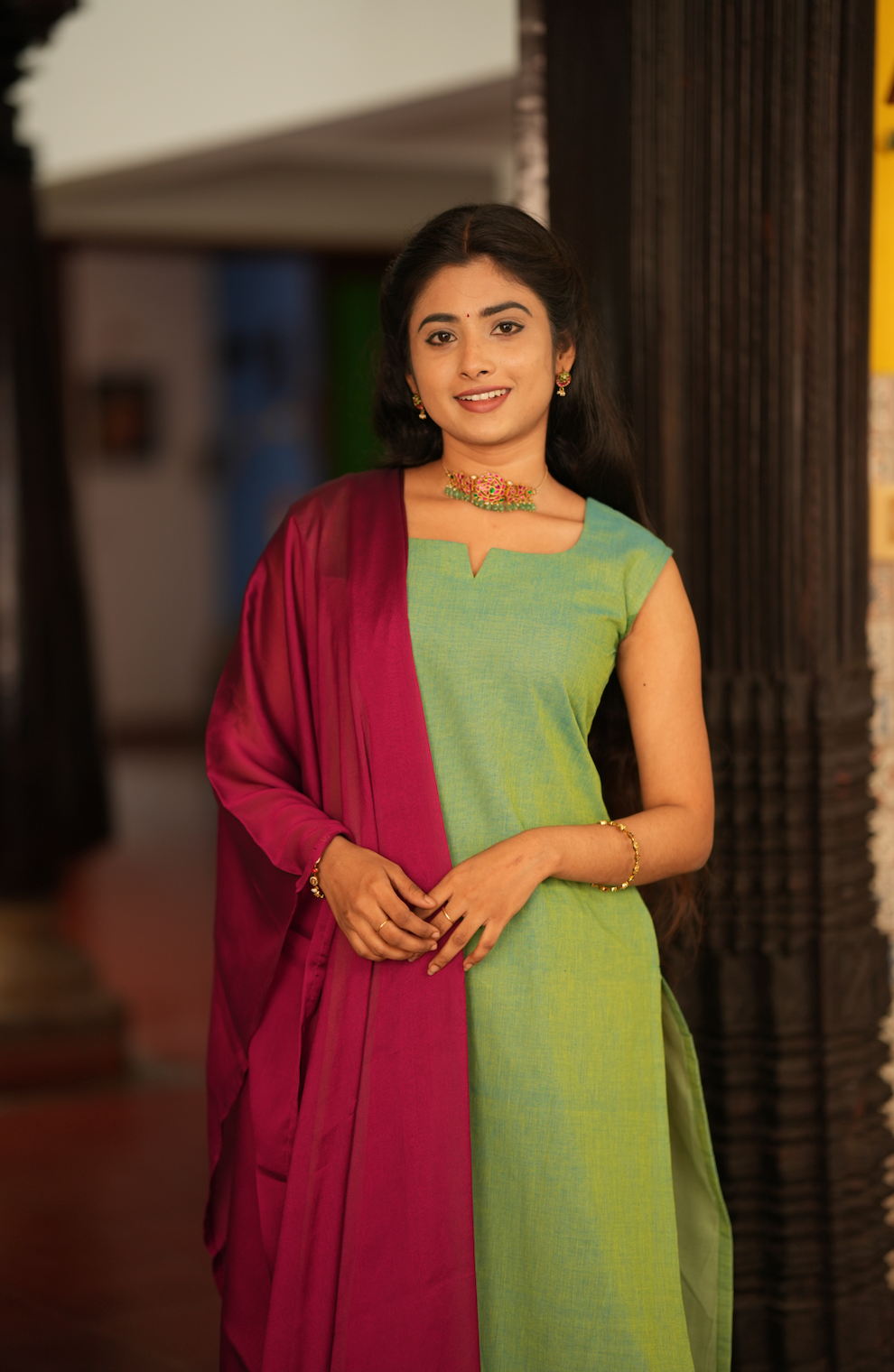 Damini-Handloom salwar set  (VC786) (PARROT GREEN)
