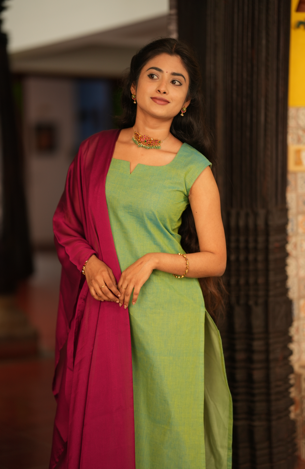 Damini-Handloom salwar set  (VC786) (PARROT GREEN)