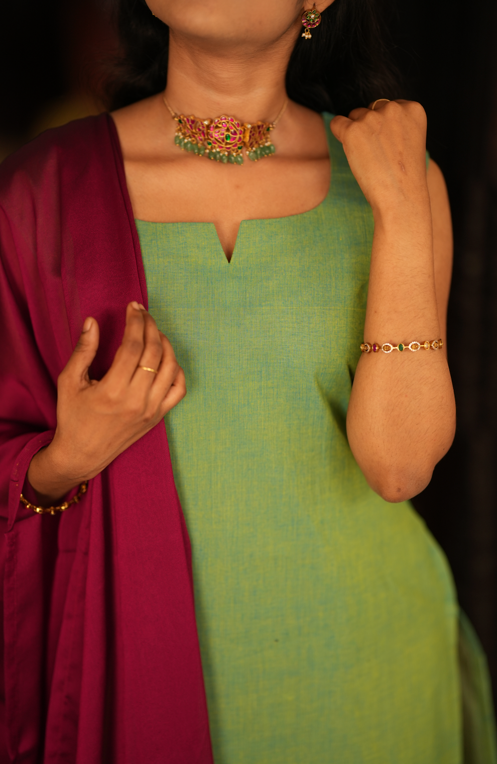 Damini-Handloom salwar set  (VC786) (PARROT GREEN)