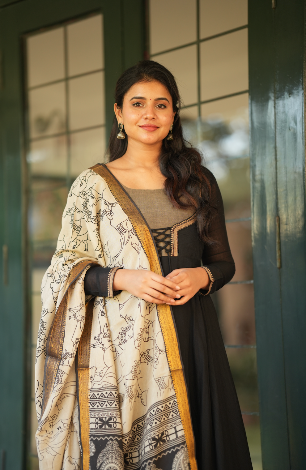 Bhama – Black Narayanpet Pen Kalamkari Overcoat Anarkali Set