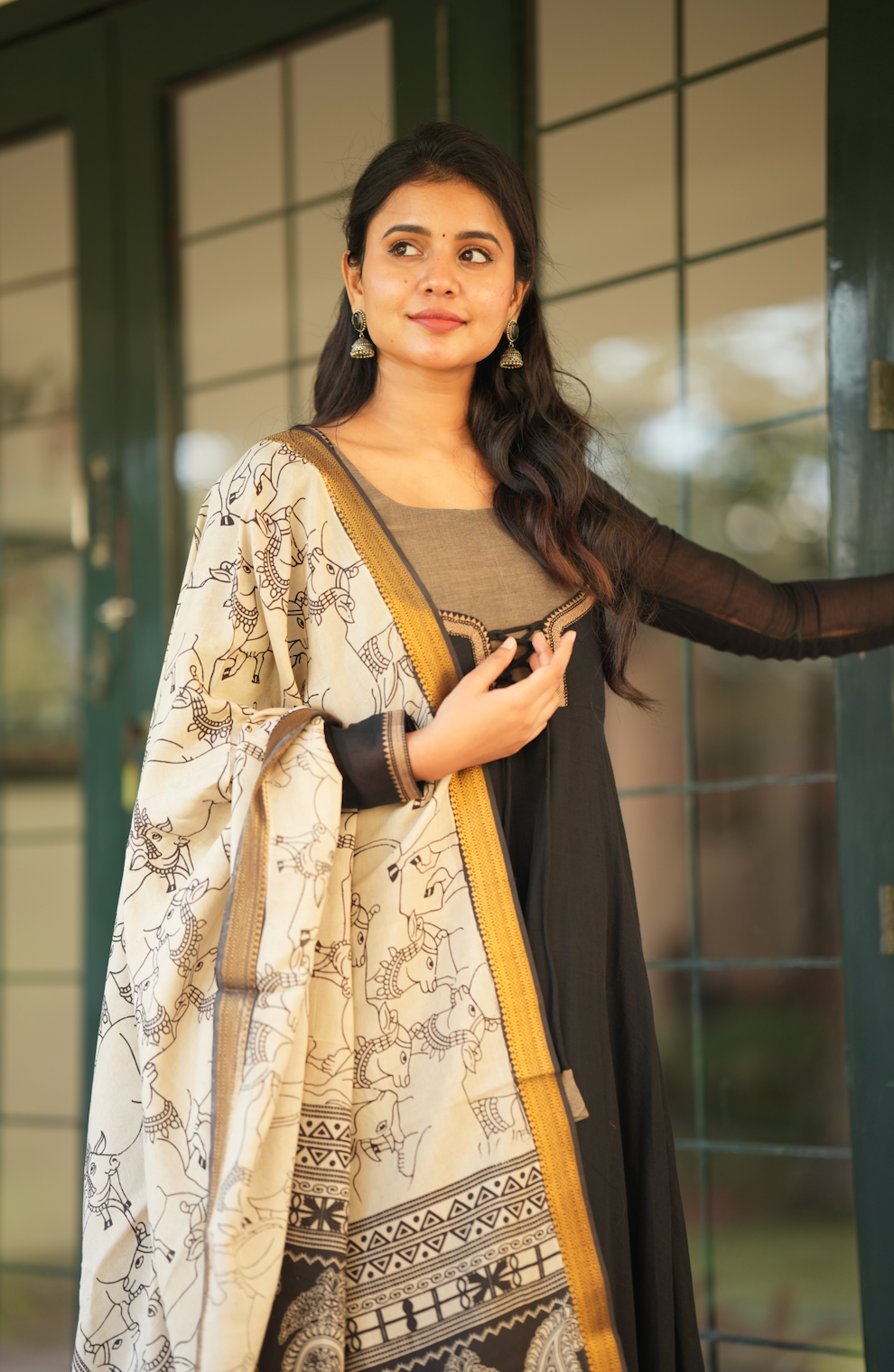 Bhama – Black Narayanpet Pen Kalamkari Overcoat Anarkali Set