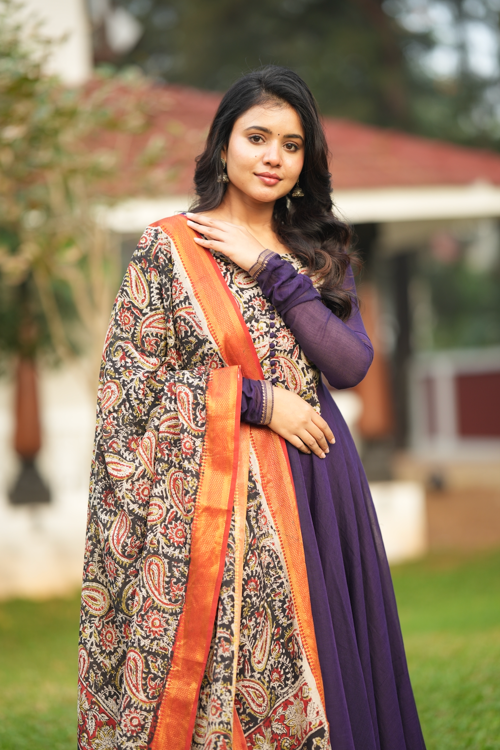 Tharika – Violet Narayanpet Kalamkari Anarkali Suit