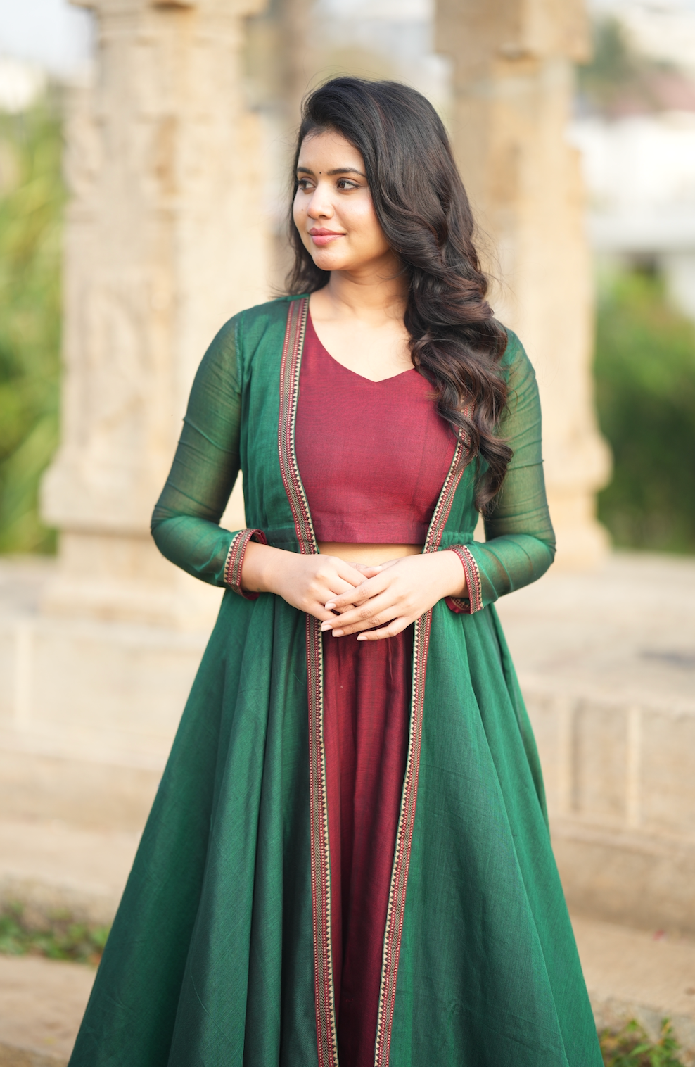 Bhama – Narayanpet Handloom Skirt, Crop Top & Shrug Set