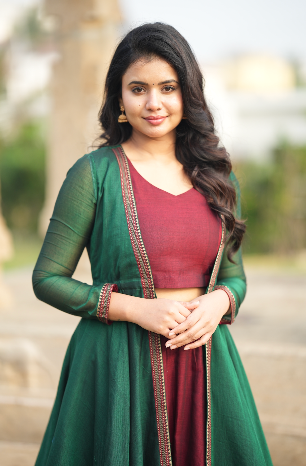 Bhama – Narayanpet Handloom Skirt, Crop Top & Shrug Set