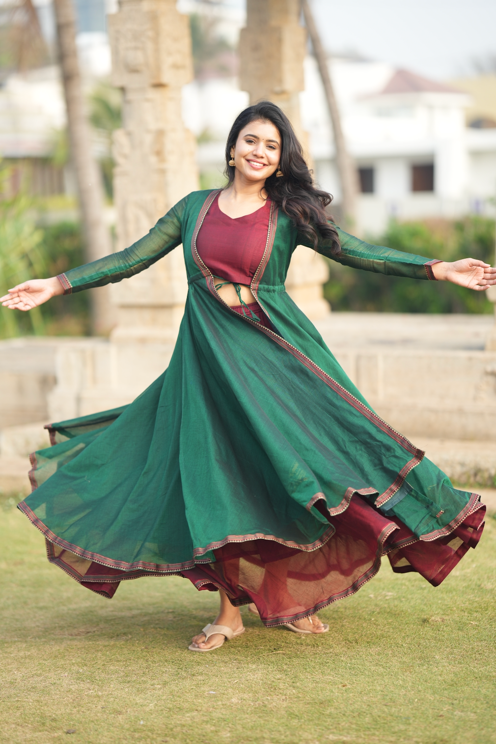 Bhama – Narayanpet Handloom Skirt, Crop Top & Shrug Set