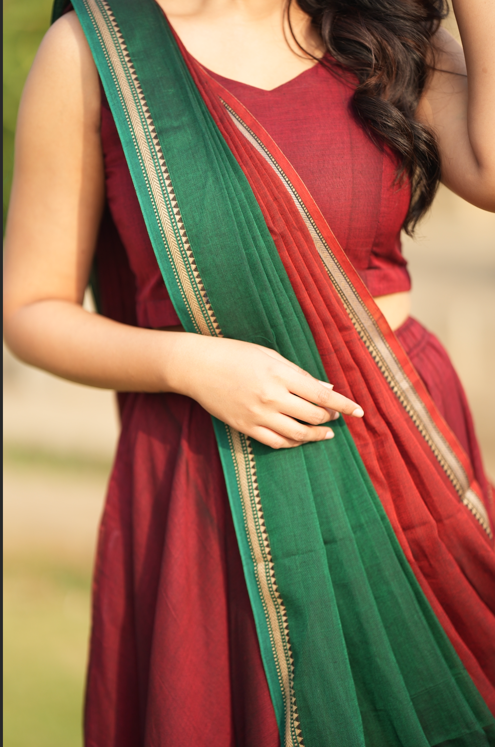 Bhama – Maroon Narayanpet Handloom Skirt & Crop Top Set