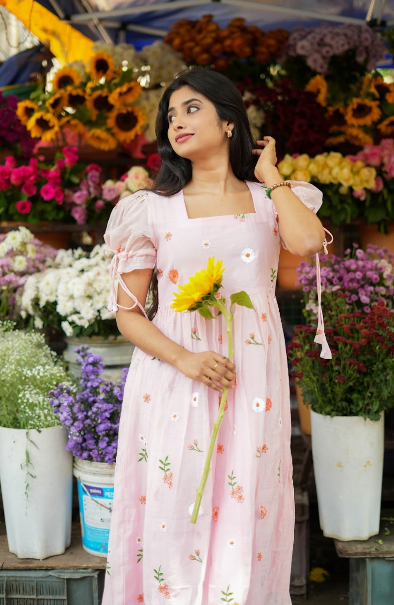 AYANA -Summer'26 (Peach Floral embroidered dress) VC735